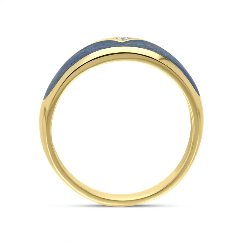 Faberge Victor Mayer 18ct Yellow Gold Diamond Blue Enamel Ring