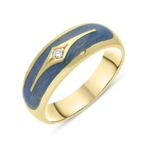 Faberge Victor Mayer 18ct Yellow Gold Diamond Blue Enamel Ring