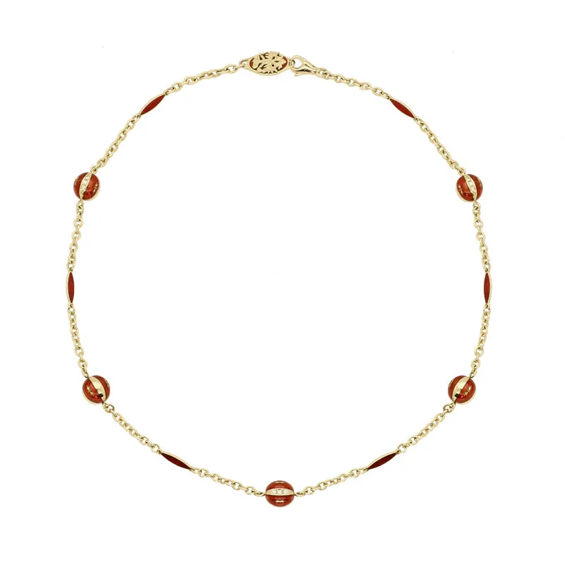Faberge Victor Mayer 18ct Yellow Gold Red Enamel Linked Chain Necklace