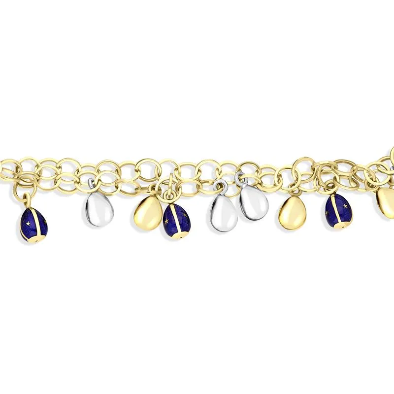 Faberge Victor Mayer 18ct Yellow Gold Royal Blue Enamel Double Egg Chain Bracelet