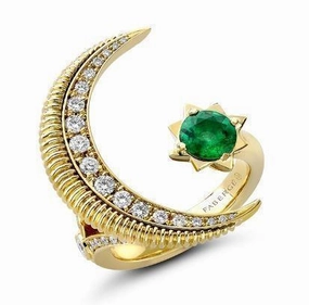Faberge Colours of Love Hilal 18ct Yellow Gold Emerald Diamond Ring