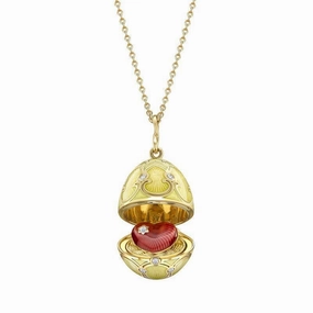 Faberge Palais Tsarskoye Yellow Gold White Enamel Locket with Heart Surprise