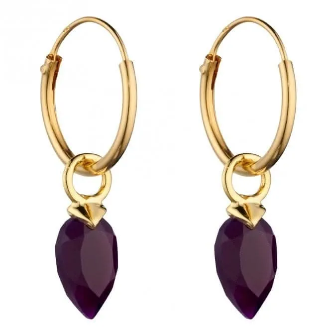 February Yellow Gold Plated Birthstone  Chalcedony Stone Hoop Charm Earring Y2662