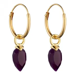 February Yellow Gold Plated Birthstone  Chalcedony Stone Hoop Charm Earring Y2662