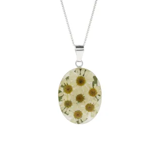 Floral Necklace White & Yellow Oval Silver Large