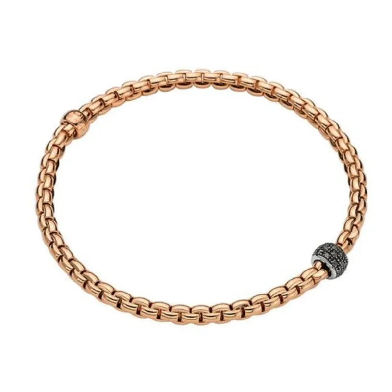 Fope Eka Tiny 18ct Rose Gold 0.20ct Black Diamond Bracelet