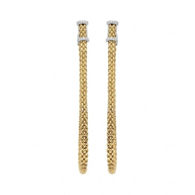 Fope Flexit Essentials 18ct Yellow Gold Diamond Long Mesh Chain Earrings