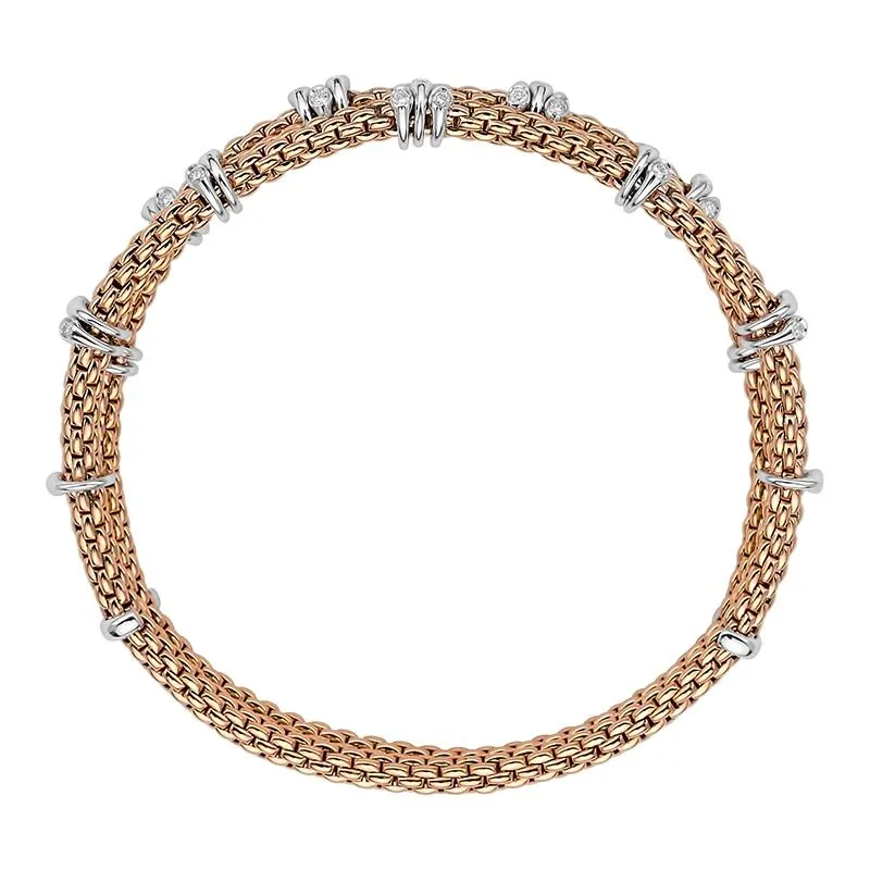 Fope Flex'it Prima 18ct Rose Gold 0.37ct Diamond Two Row Bracelet