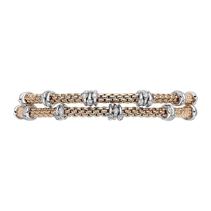 Fope Flex'it Prima 18ct Rose Gold 0.37ct Diamond Two Row Bracelet