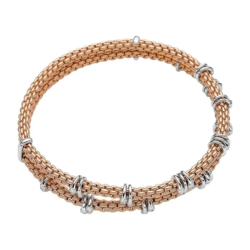 Fope Flex'it Prima 18ct Rose Gold 0.37ct Diamond Two Row Bracelet