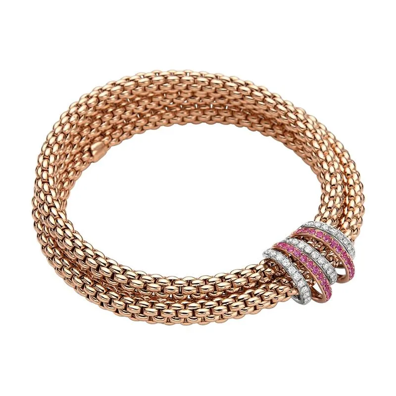 Fope Flex'it Solo 18ct Rose Gold 0.66ct Pink Sapphire Diamond Bracelet