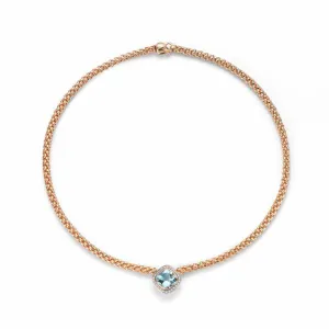 Fope FLEX'IT Solo 18ct Rose Gold Aquamarine Diamond Necklace