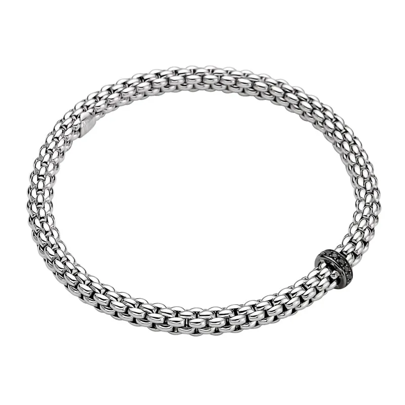 Fope Flex'it Solo 18ct White Gold 0.11ct Black Diamond Bracelet D