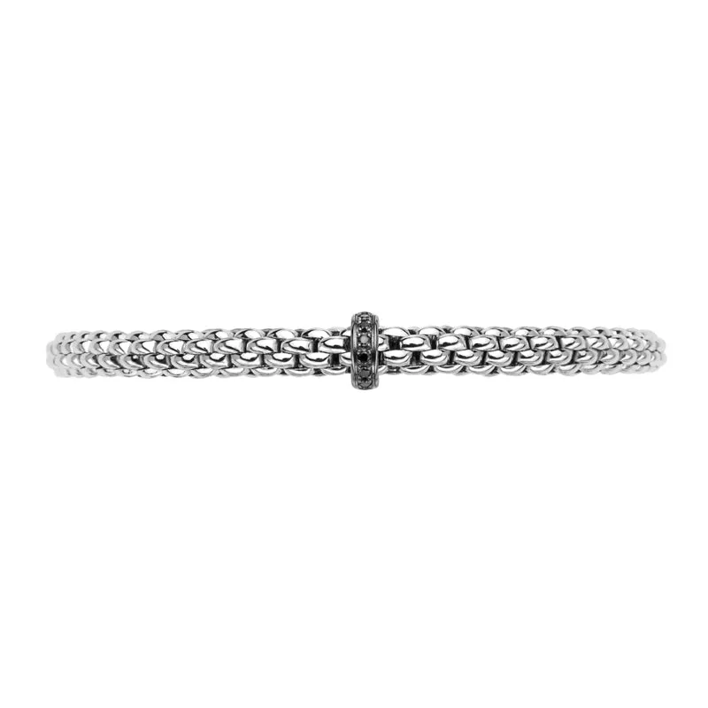 Fope Flex'it Solo 18ct White Gold 0.11ct Black Diamond Bracelet D