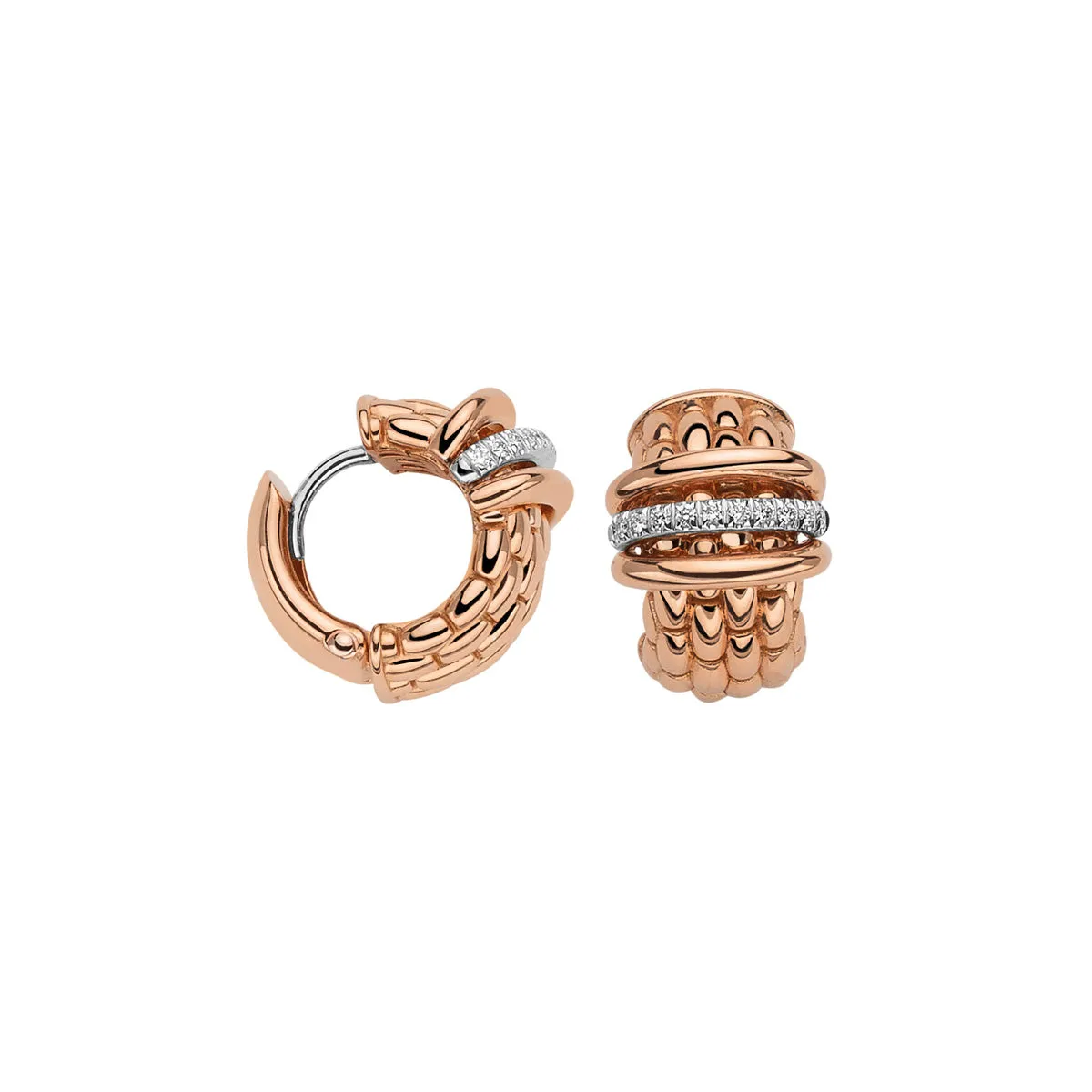 Fope Panorama 18ct Rose Gold 0.15ct Diamond Rondelle Small Hoop Earrings
