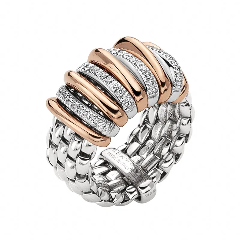 Fope Panorama 18ct White Gold 0.30ct Diamond Rose Gold Rondelle Ring