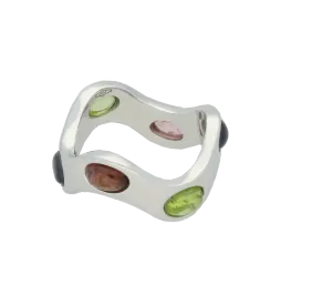 Fope Ring Wave Blue Pink Green Tourmaline 18ct White Gold