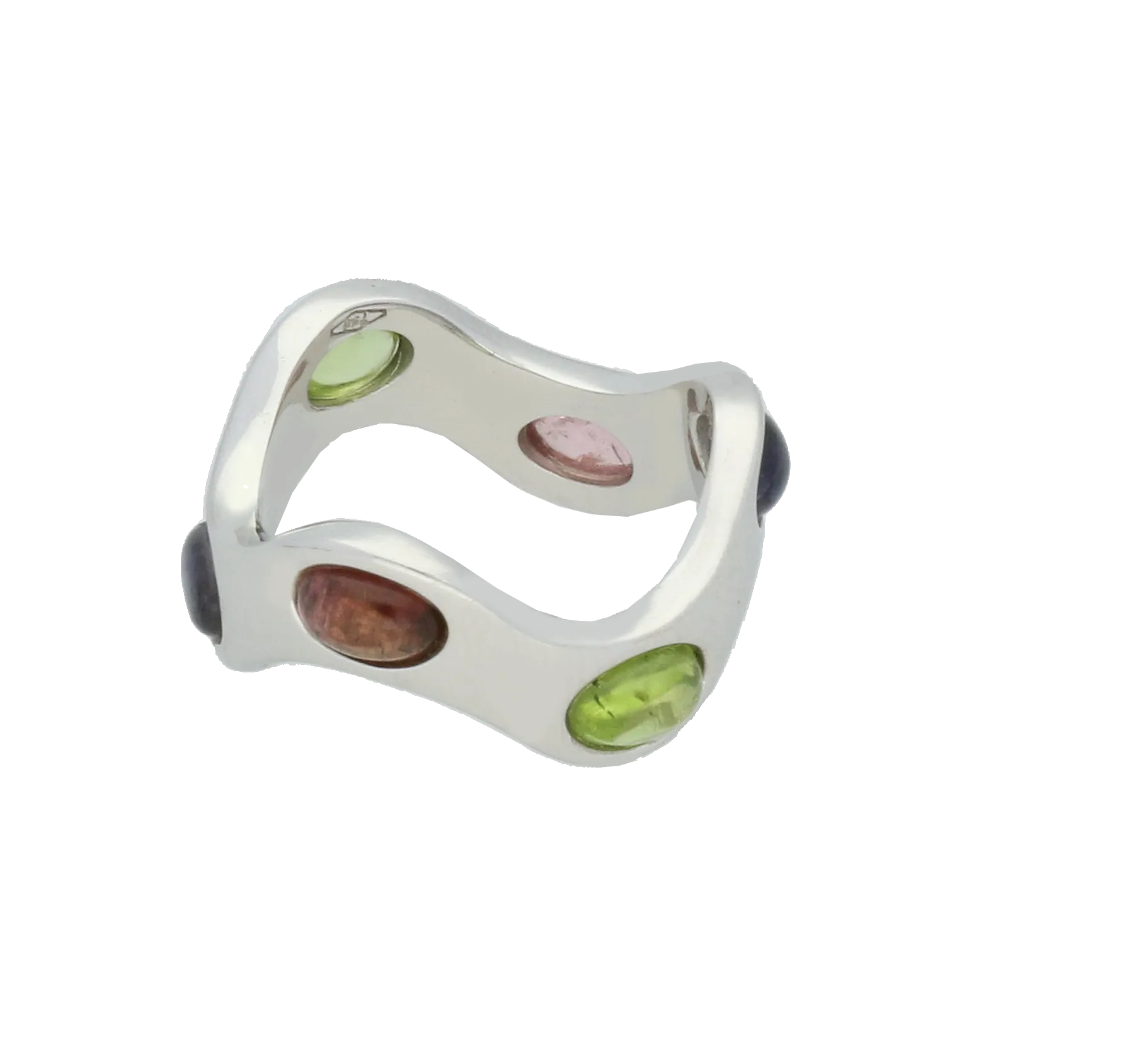 Fope Ring Wave Blue Pink Green Tourmaline 18ct White Gold