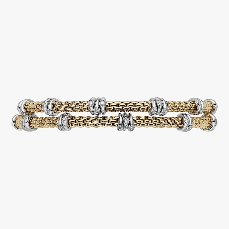 Fope Flex'it Prima 18ct Yellow Gold 0.37ct Diamond Two Row Bracelet