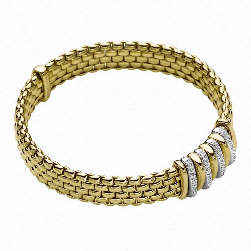 Fope Panorama 18ct Yellow Gold 0.30ct Diamond Mixed Rondelle Bracelet