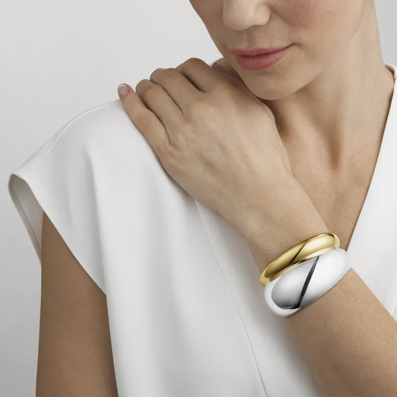 Georg Jensen Curve Sterling Silver 18ct Yellow Gold Bangle D