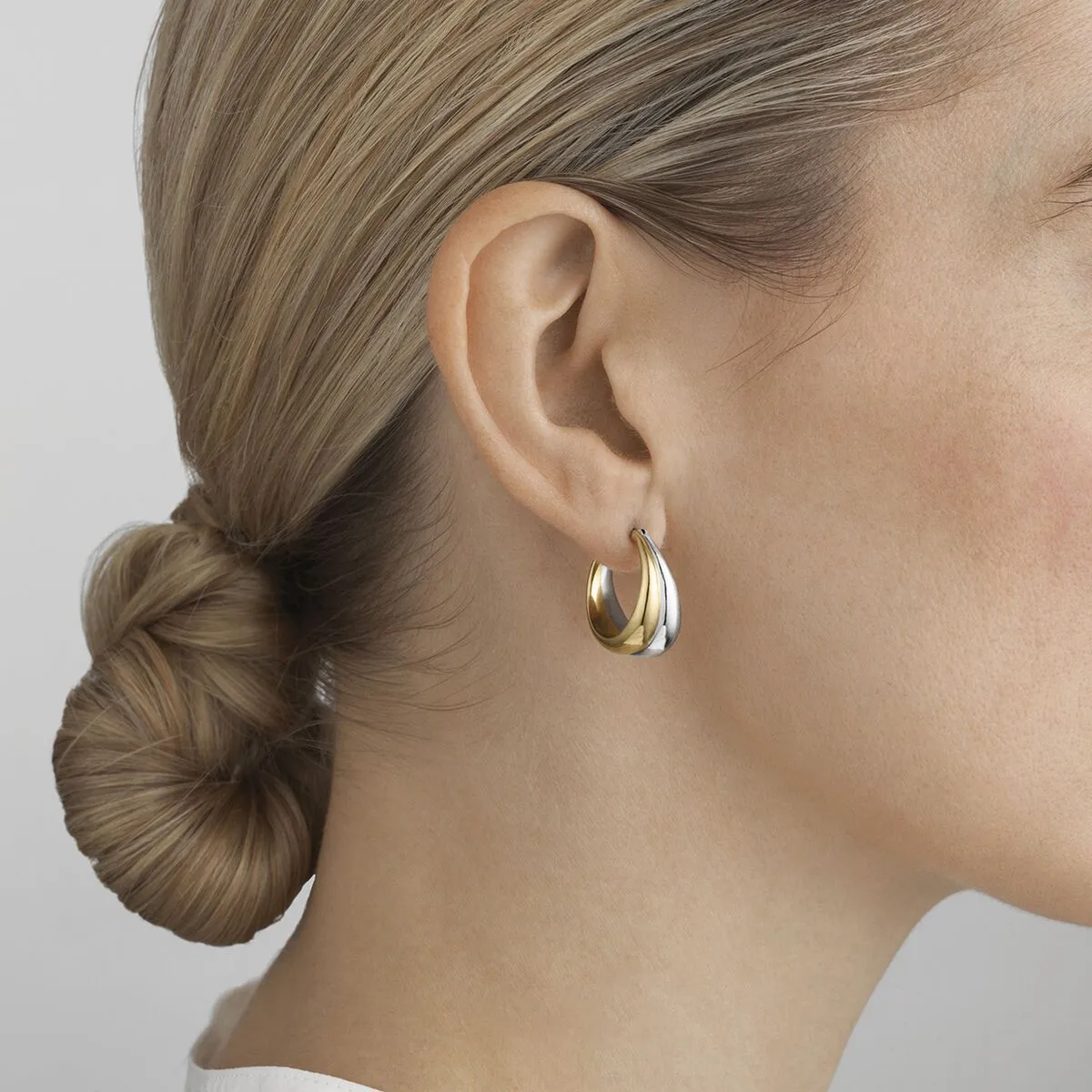 Georg Jensen Curve Sterling Silver 18ct Yellow Gold Hoop Earrings