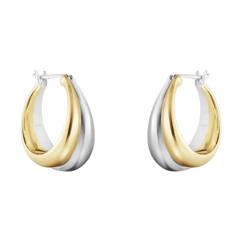Georg Jensen Curve Sterling Silver 18ct Yellow Gold Hoop Earrings