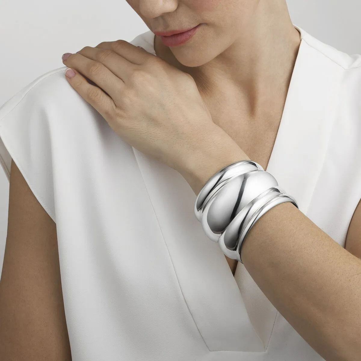 Georg Jensen Curve Sterling Silver Large Bangle