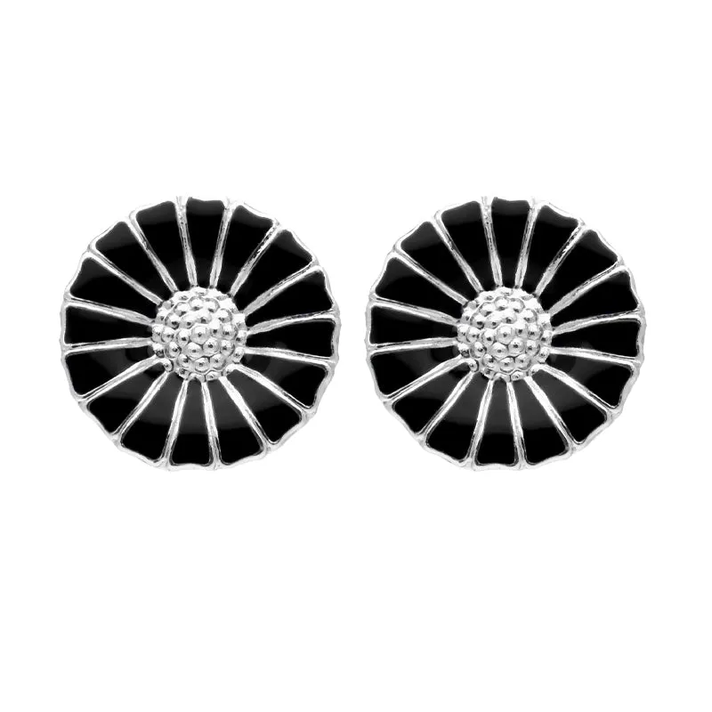 Georg Jensen Daisy Sterling Silver Black Enamel Stud Earrings