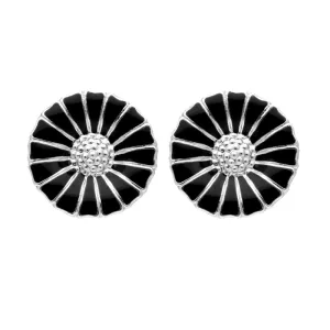 Georg Jensen Daisy Sterling Silver Black Enamel Stud Earrings