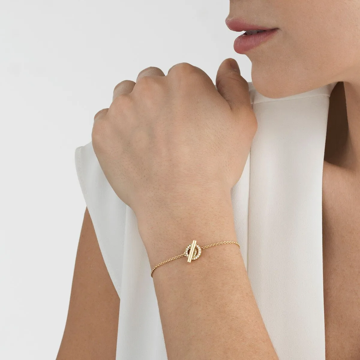 Georg Jensen Halo 18ct Yellow Gold 0.18ct Diamond T-Bar Bracelet