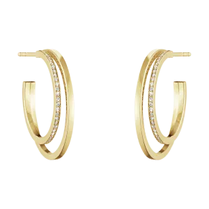 Georg Jensen Halo 18ct Yellow Gold 0.30ct Diamond Large Hoop Earrings D