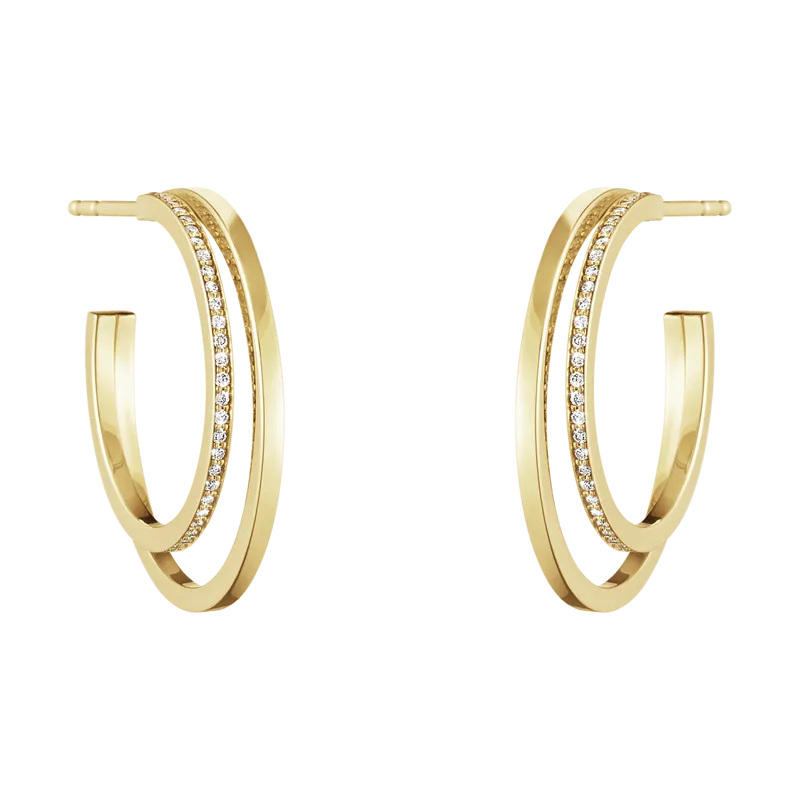 Georg Jensen Halo 18ct Yellow Gold 0.30ct Diamond Large Hoop Earrings D