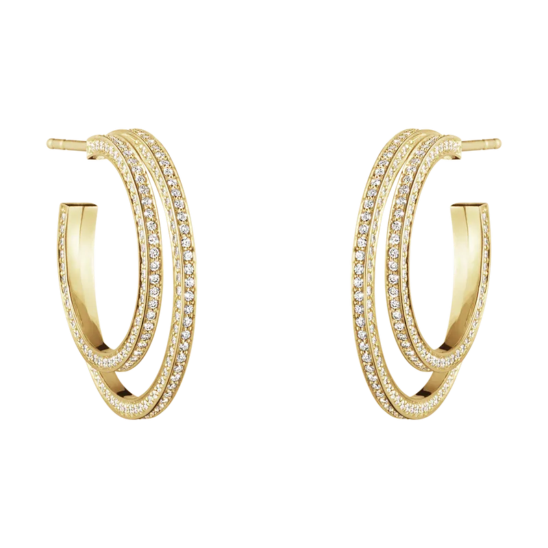 Georg Jensen Halo 18ct Yellow Gold 1.24ct Diamond Hoop Earrings D