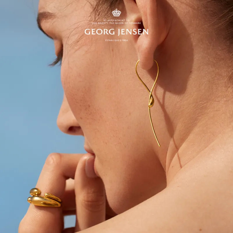 Georg Jensen Mercy 18ct Yellow Gold Twisted Long Drop Earrings