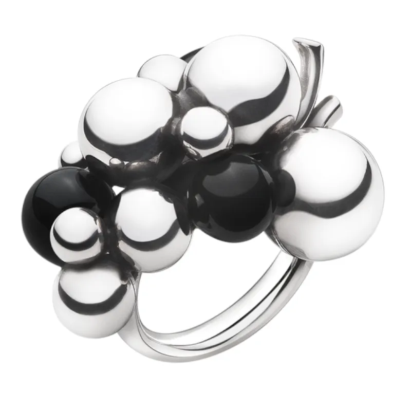Georg Jensen Moonlight Grapes Sterling Silver Black Onyx Ring D