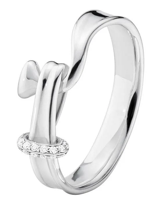 Georg Jensen Sterling Silver Diamond Torun Ring D