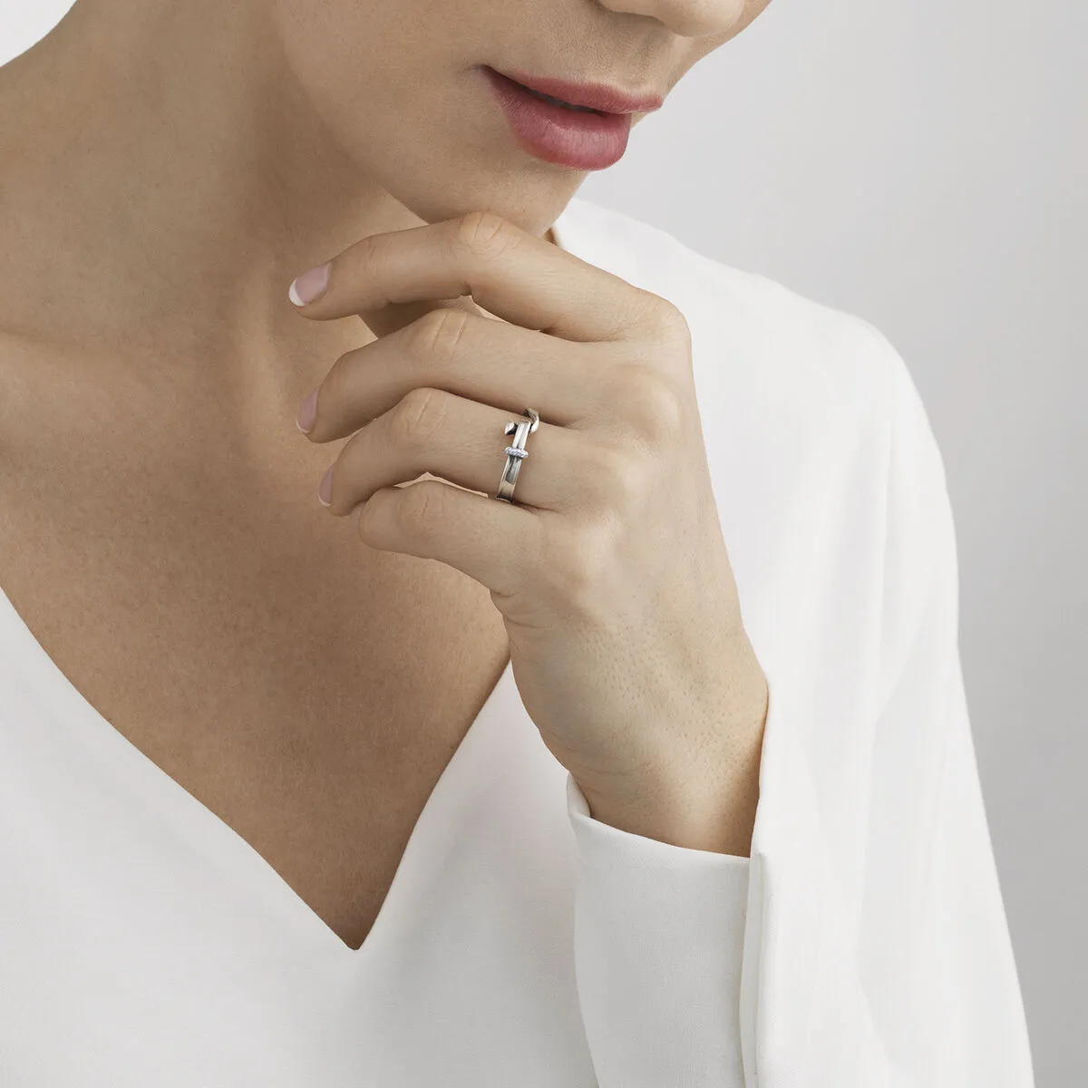 Georg Jensen Sterling Silver Diamond Torun Ring D