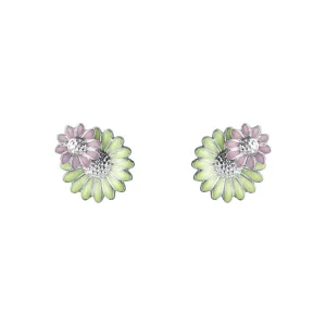 Georg Jensen Stine Goya Daisy Sterling Silver Green and Pink Enamel Stud Earrings
