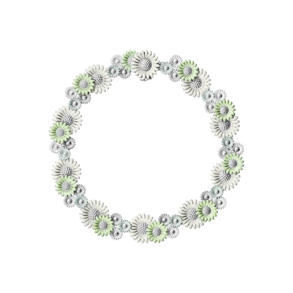 Georg Jensen Stine Goya Daisy Sterling Silver Green and White Enamel Necklace