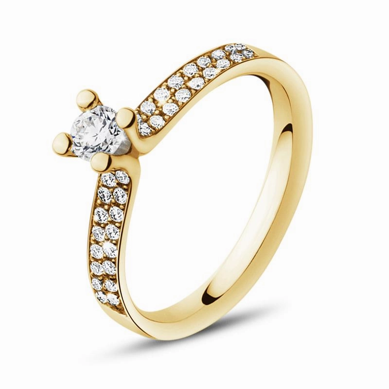 Georg Jensen Magic 18ct Yellow Gold Diamond Pave Set Solitaire Ring