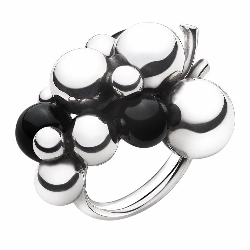 Georg Jensen Moonlight Grapes Sterling Silver Black Onyx Large Dress Ring D