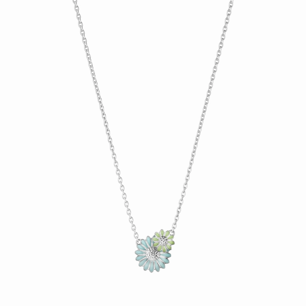 Georg Jensen Stine Goya Daisy Sterling Silver Green and Blue Enamel Pendant