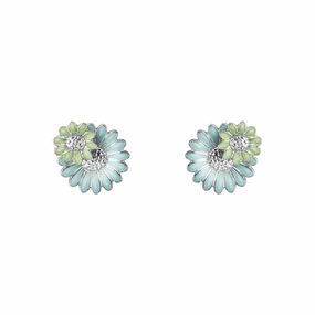 Georg Jensen Stine Goya Daisy Sterling Silver Green and Blue Enamel Stud Earrings