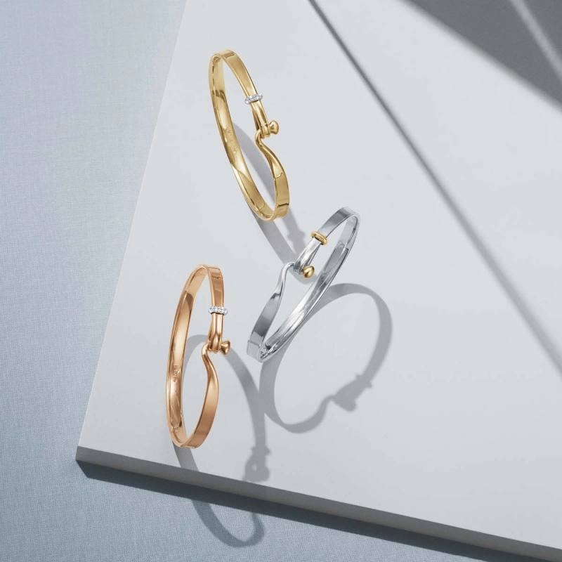 Georg Jensen Torun Sterling Silver 18ct Yellow Gold Diamond Bangle Set