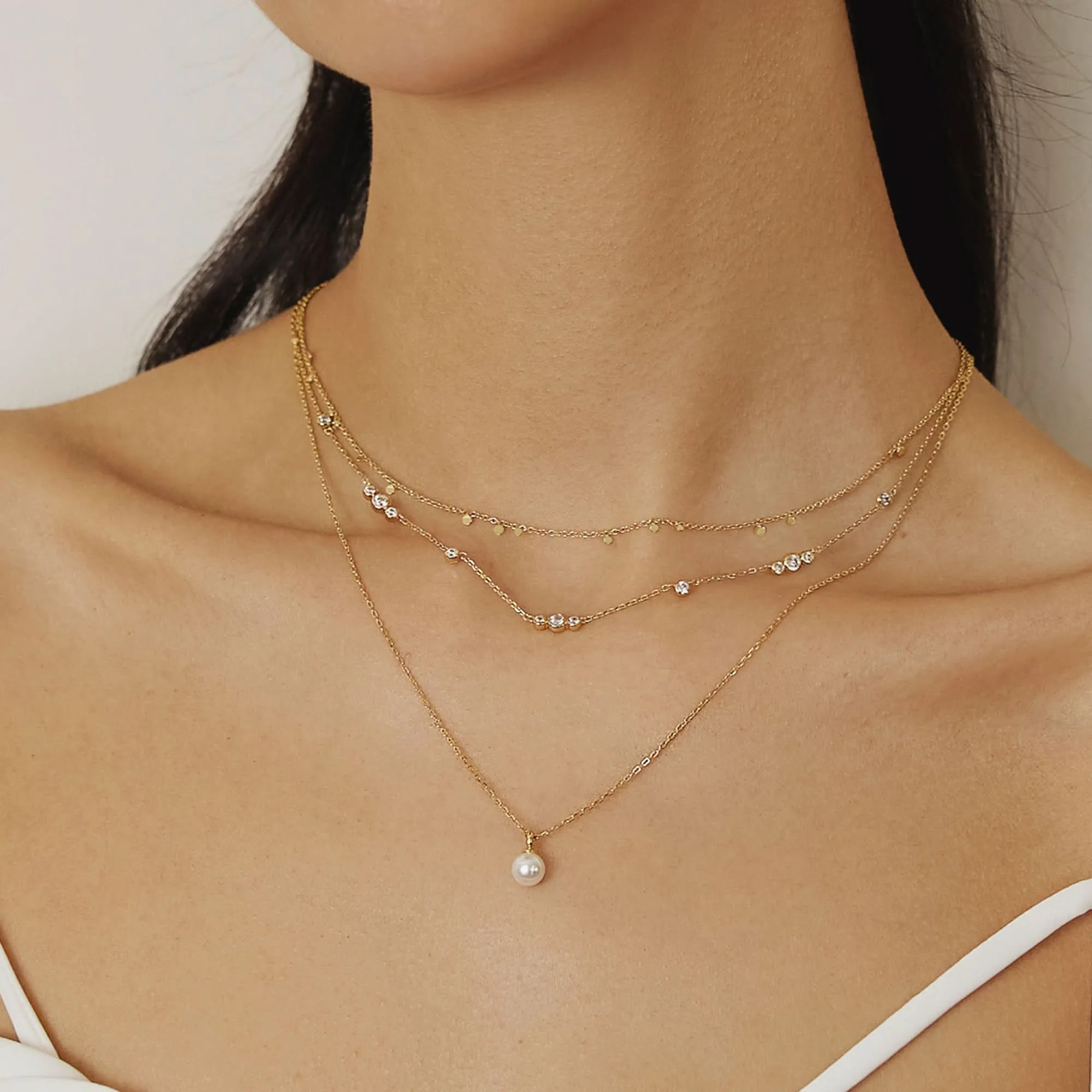 Gold Eight-Pointed Star Cubic Zirconia Station Necklace N065-02G