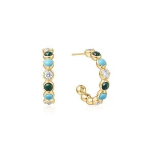 Gold Malachite and Turquoise Large Hoops E063-08G