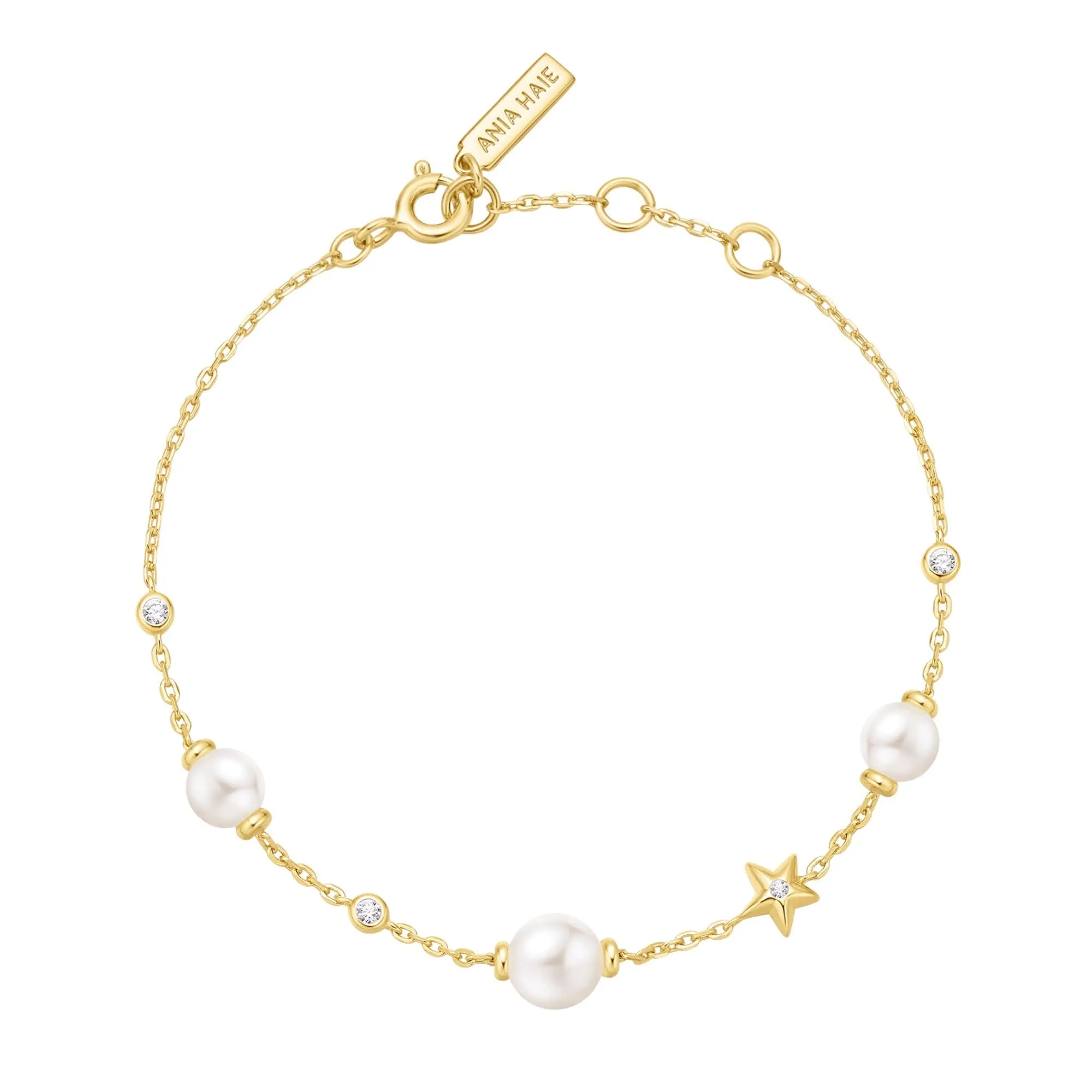 Gold Pearl and Star Station Bracelet B065-05G