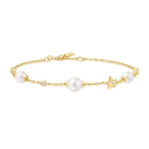 Gold Pearl and Star Station Bracelet B065-05G