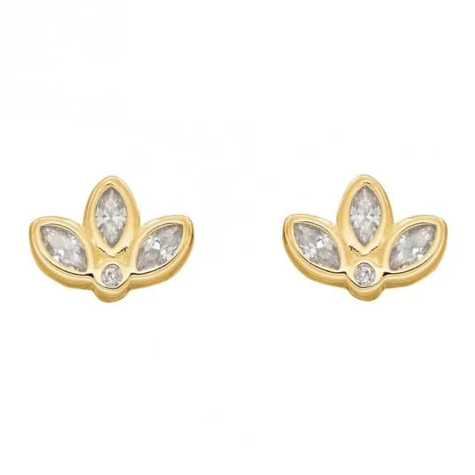 Gold Plated Zirconia Lotus Flower Earrings E6274C